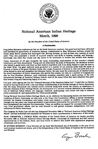 1990 Proclamation of National American Indian Heritage Month